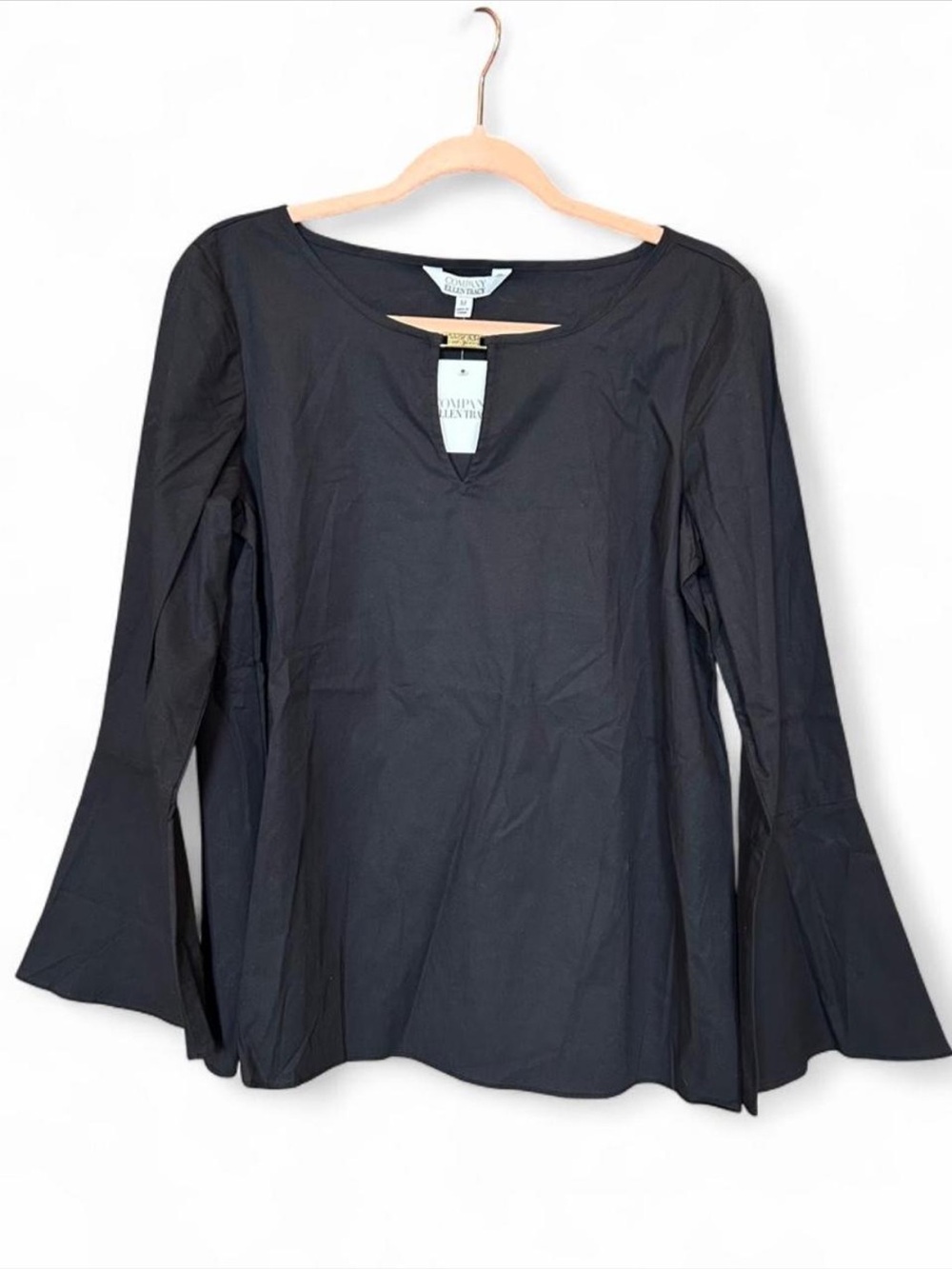 Ellen Tracy Black Bell Sleeve Tunic Top